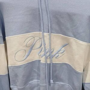 PINK Victoria's Secret Blue and Cream Hoodie